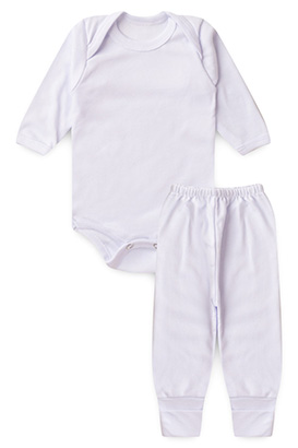 Conjunto Pagão Bebê Body Longo e Mijão Vira-Pé Canelado Branco (RN/P/M/G) - Top Chot
