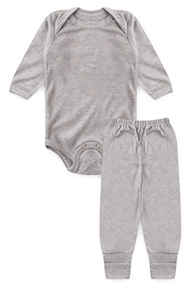 Conjunto Pag�o Beb� Body Longo e Mij�o Vira-P� Canelado Mescla (RN/P/M/G) - Top Chot