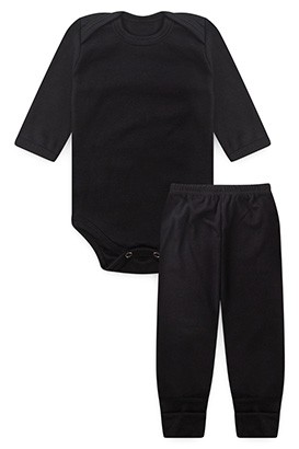 Conjunto Pag�o Beb� Body Longo e Mij�o Vira-P� Canelado Preto (RN/P/M/G) - Top Chot