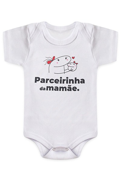 Body Bebê Feminino Manga Curta Suedine Branco Parceirinha da Mamãe (RN/P/M/G) - Bebê Fofuxo - Tamanho P - Branco