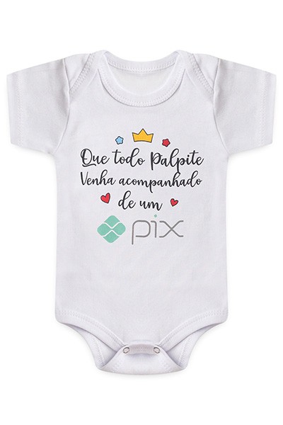 Body Bebê Manga Curta Suedine Branco Pix (RN/P/M/G) - Bebê Fofuxo - Tamanho G - Branco