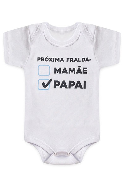 Body Bebê Manga Curta Suedine Branco Vez do Papai (RN/P/M/G) - Bebê Fofuxo - Tamanho P - Branco
