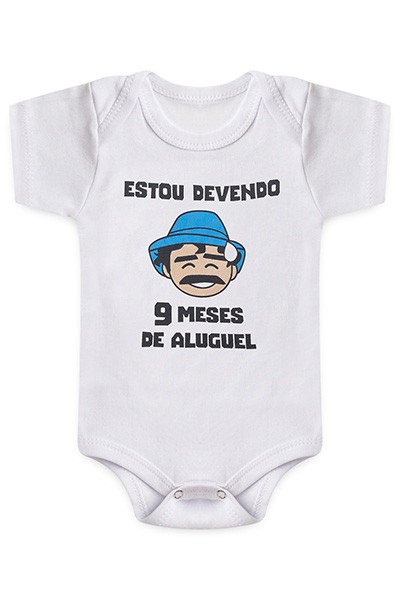 Body Bebê Manga Curta Suedine Branco Devendo Aluguel (RN/P/M/G) - Bebê Fofuxo - Tamanho G - Branco