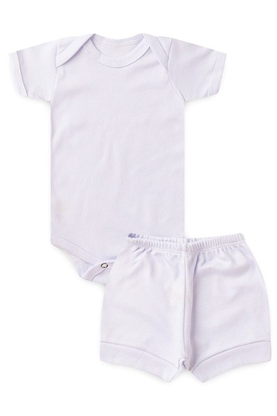 Conjunto Bebê Body Curto e Tapa Fralda Canelado Branco (P/M/G) - Top Chot - Tamanho M - Branco