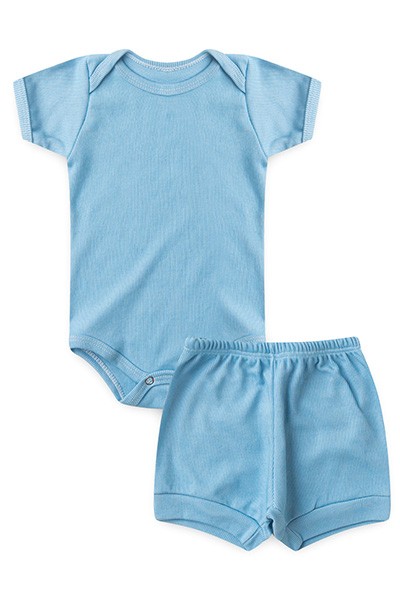 Conjunto Bebê Masculino Body Curto e Tapa Fralda Canelado Azul (P/M/G) - Top Chot - Tamanho G - Azul