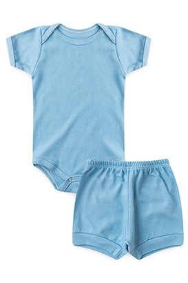 Conjunto Beb� Masculino Body Curto e Tapa Fralda Canelado Azul (P/M/G) - Top Chot