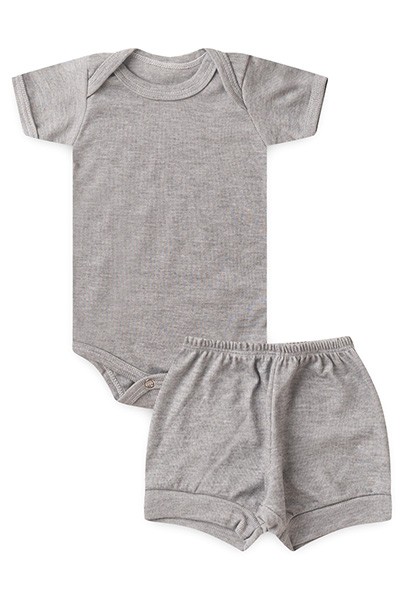 Conjunto Bebê Body Curto e Tapa Fralda Canelado Mescla (P/M/G) - Top Chot - Tamanho P - Mescla