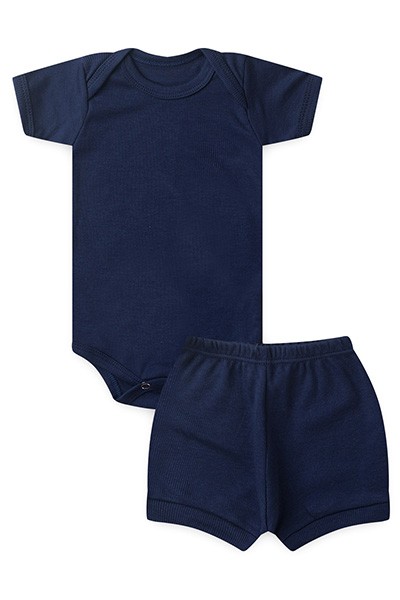Conjunto Bebê Masculino Body Curto e Tapa Fralda Canelado Azul Marinho (P/M/G) - Top Chot - Tamanho G - Azul Marinho