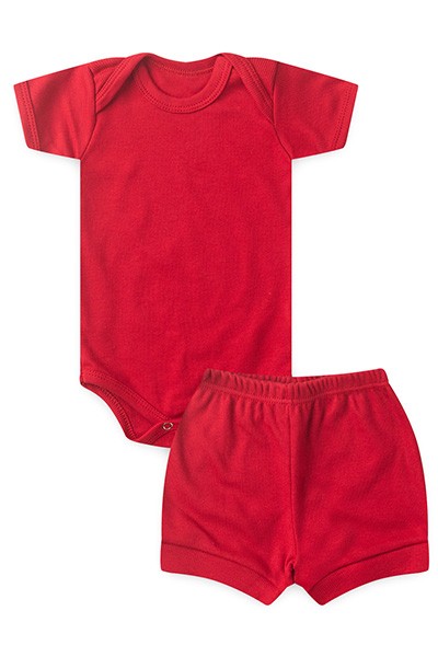 Conjunto Bebê Body Curto e Tapa Fralda Canelado Vermelho (P/M/G) - Top Chot - Tamanho G - Vermelho