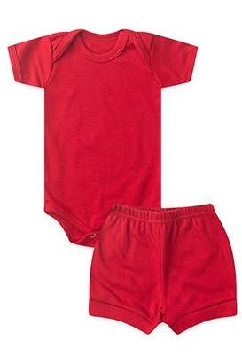 Conjunto Bebê Body Curto e Tapa Fralda Canelado Vermelho (P/M/G) - Top Chot