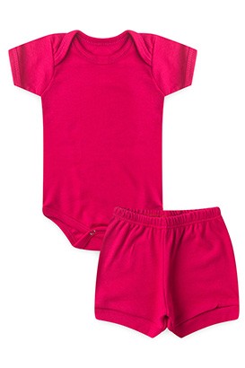 Conjunto Beb� Feminino Body Curto e Tapa Fralda Canelado Pink (P/M/G) - Top Chot