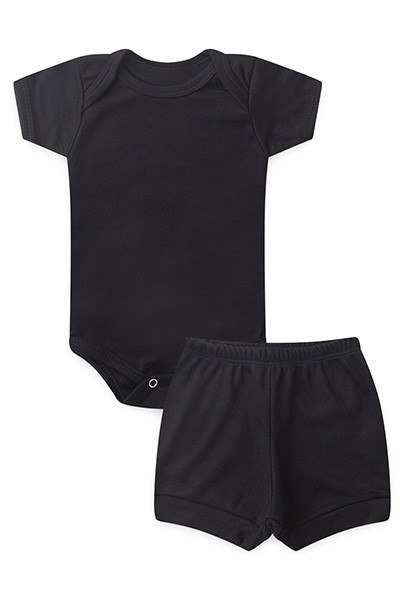 Conjunto Bebê Body Curto e Tapa Fralda Canelado Preto (P/M/G) - Top Chot - Tamanho M - Preto