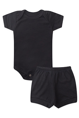 Conjunto Bebê Body Curto e Tapa Fralda Canelado Preto (P/M/G) - Top Chot