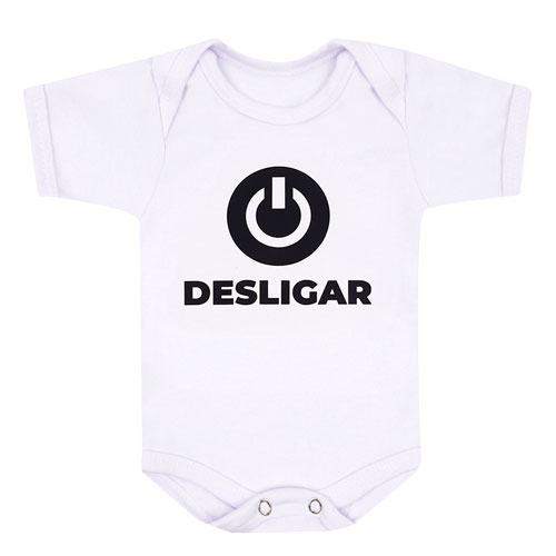 Body Bebê Manga Curta Suedine Branco Desligar (RN/P/M/G) - Bebê Fofuxo - Tamanho G - Branco