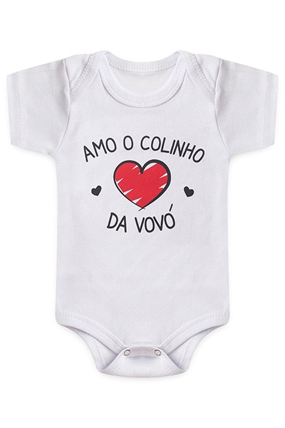 Body Bebê Manga Curta Suedine Branco Colinho da Vovó (RN/P/M/G) - Bebê Fofuxo - Tamanho RN - Branco