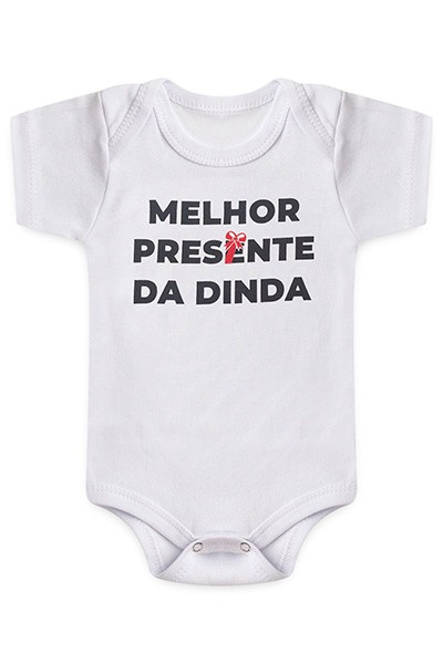 Body Bebê Manga Curta Suedine Branco Presente da Dinda (RN/P/M/G) - Bebê Fofuxo - Tamanho G - Branco