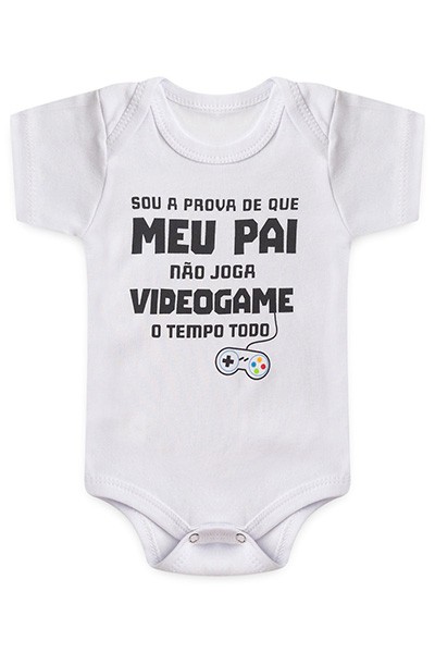 Body Bebê Manga Curta Suedine Branco Video Game Papai (RN/P/M/G) - Top Chot - Tamanho M - Branco