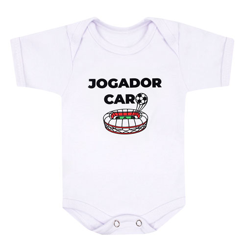 Body Bebê Masculino Manga Curta Suedine Branco Jogador Caro (RN/P/M/G) - Bebê Fofuxo - Tamanho G - Branco