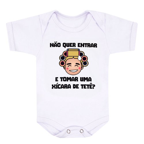 Body Bebê Manga Curta Suedine Branco Tomar uma Xícara (RN/P/M/G) - Bebê Fofuxo - Tamanho M - Branco