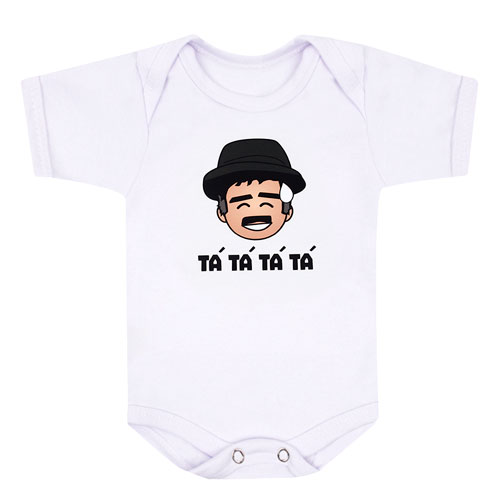 Body Bebê Manga Curta Suedine Branco Tá Tá (RN/P/M/G) - Bebê Fofuxo - Tamanho G - Branco