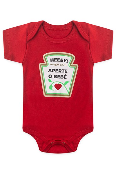 Body Bebê Manga Curta Suedine Vermelho Ketchup (RN/P/M/G) - Bebê Fofuxo - Tamanho G - Vermelho
