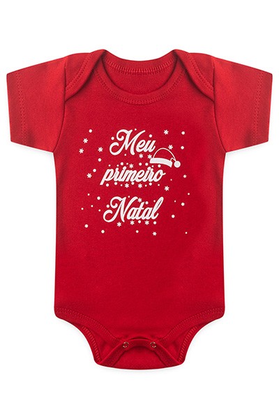 Body Bebê Manga Curta Suedine Vermelho Primeiro Natal (RN/P/M/G) - Bebê Fofuxo - Tamanho M - Vermelho