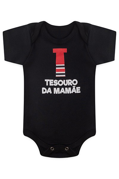 Body Bebê Manga Curta Suedine Preto Tesouro (RN/P/M/G) - Bebê Fofuxo - Tamanho G - Preto