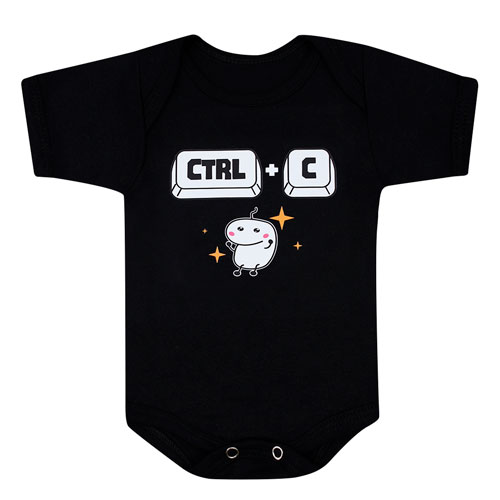Body Bebê Manga Curta Suedine Preto Ctrl C (RN/P/M/G) - Bebê Fofuxo - Tamanho RN - Preto