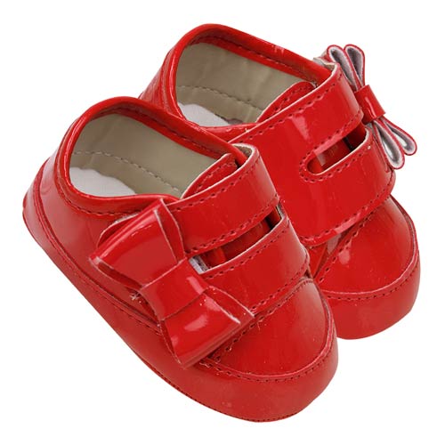 Tênis Bebê Feminino Verniz Vermelho Laço com Velcro (P/M/G) - Bebê Fofuxo - Tamanho P - Vermelho