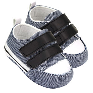 Tênis Bebê Masculino com Velcro Duplo Jeans e Preto (14 ao 18) - Pititiko - Tamanho 18 - Jeans,Preto