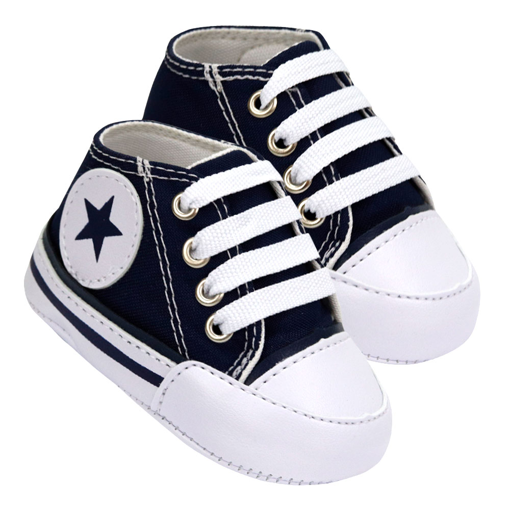 Tênis Bebê c/ Cadarço Cano Alto Azul Marinho | Bebê Fofuxo