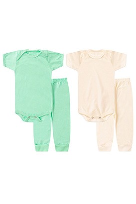 Kit Bebê (4 Peças) Bodies e Mijões Meia Malha (RN/P/M/G) - Bebê Fofuxo