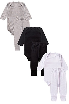 Kit Bebê (6 Peças) Conjunto Pagão Canelado Liso (RN/P/M/G) - Bebê Fofuxo