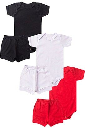 Kit Bebê (6 Peças) Conjunto Curto Canelado Liso (P/M/G) - Bebê Fofuxo