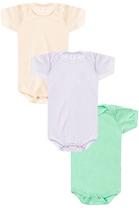 Kit Bebê (3 Peças) Bodies Meia Malha Lisos (RN/P/M/G) - Bebê Fofuxo