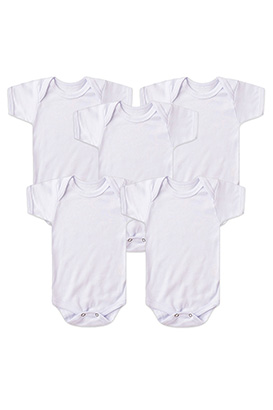Kit Bebê (5 Peças) Body Canelado Branco Manga Curta (RN/P/M/G) - Bebê Fofuxo