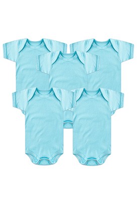 Kit Beb� (5 Pe�as) Body Canelado Turquesa Manga Curta (RN/P/M/G) - Beb� Fofuxo