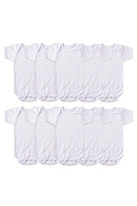 Kit Bebê (10 Peças) Body Canelado Branco Manga Curta (RN/P/M/G) - Bebê Fofuxo