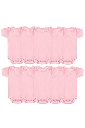Kit Bebê Feminino (10 Peças) Body Canelado Rosa Manga Curta (RN/P/M/G) - Bebê Fofuxo