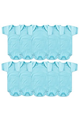 Kit Bebê (10 Peças) Body Canelado Turquesa Manga Curta (RN/P/M/G) - Bebê Fofuxo