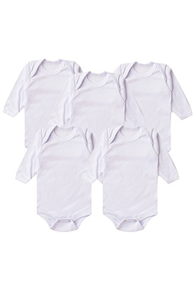 Kit Bebê (5 Peças) Body Canelado Branco Manga Longa (RN/P/M/G) - Bebê Fofuxo