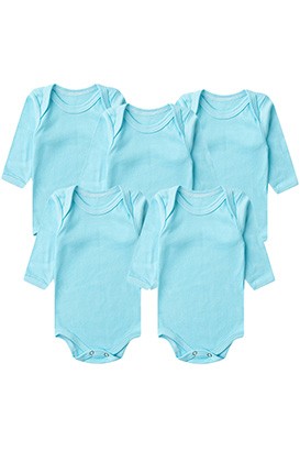 Kit Bebê Masculino (5 Peças) Body Canelado Turquesa Manga Longa (RN/P/M/G) - Bebê Fofuxo