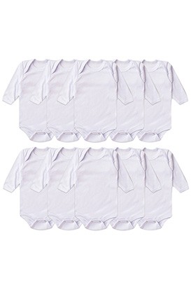 Kit Bebê (10 Peças) Body Canelado Branco Manga Longa (RN/P/M/G) - Bebê Fofuxo