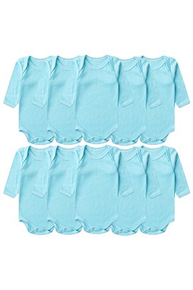 Kit Bebê (10 Peças) Body Canelado Turquesa Manga Longa (RN/P/M/G) - Bebê Fofuxo