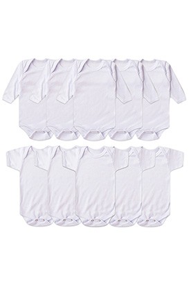 Kit Bebê (10 Peças) Body Canelado Manga Curta e Manga Longa Branco (RN/P/M/G) - Bebê Fofuxo