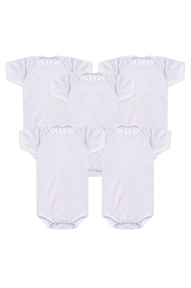Kit Beb� (5 Pe�as) Body Meia Malha Branco Manga Curta (RN/P/M/G) - Beb� Fofuxo