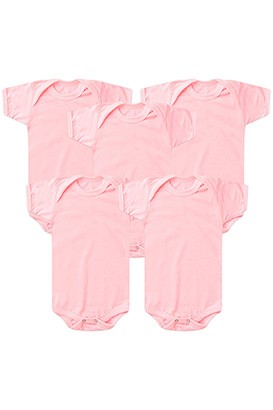 Kit Beb� (5 Pe�as) Body Meia Malha Rosa Manga Curta (RN/P/M/G) - Beb� Fofuxo