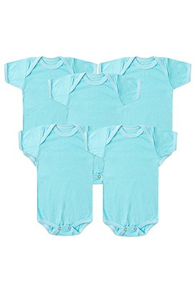 Kit Beb� (5 Pe�as) Body Meia Malha Turquesa Manga Curta (RN/P/M/G) - Beb� Fofuxo