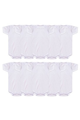Kit Bebê (10 Peças) Body Meia Malha Branco Manga Curta (RN/P/M/G) - Bebê Fofuxo
