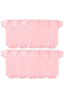 Kit Bebê (10 Peças) Body Meia Malha Rosa Manga Curta (RN/P/M/G) - Bebê Fofuxo